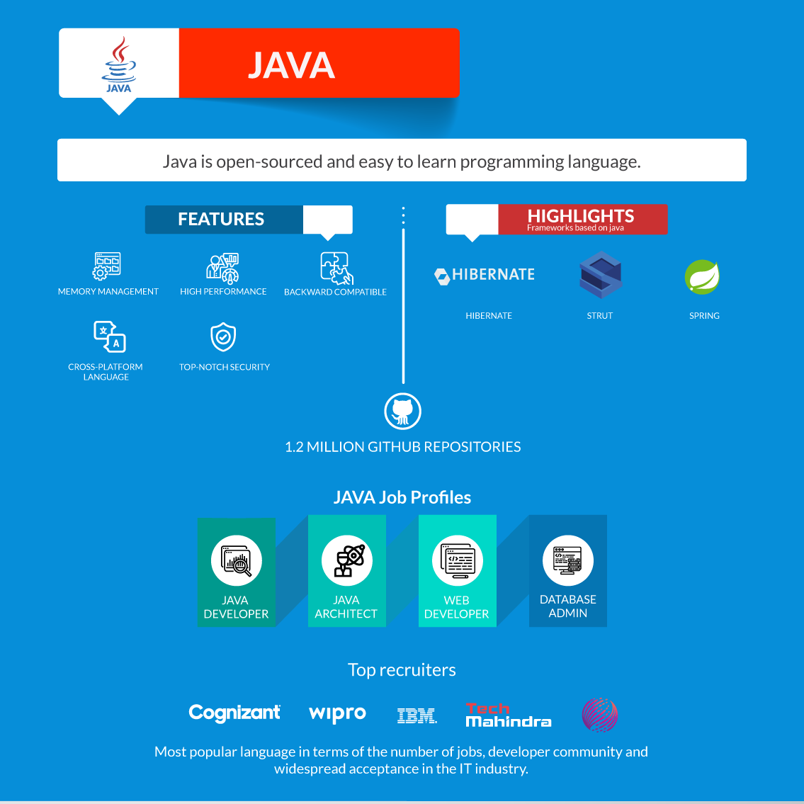 A java infographic explaining features and highlights